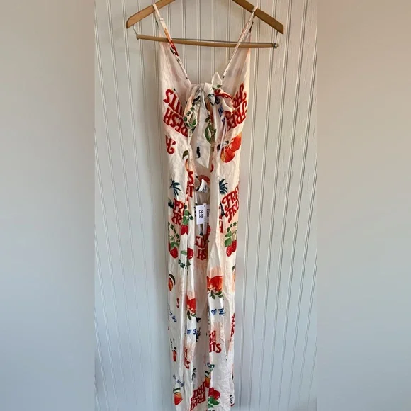 Anthropologie White Linen Blend Maxi Dress with Fruit Print Size L - Picture 5 of 7